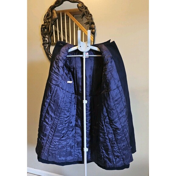 Vintage LC Tailorwear England Wool Swing Coat Navy Blue Girls 10 Velvet trim 60s - Picture 4 of 9